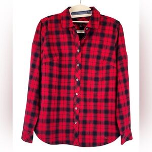 NEW Talbots Red Plaid Button Up Shirt Business Casual Office Holiday Petite NWT
